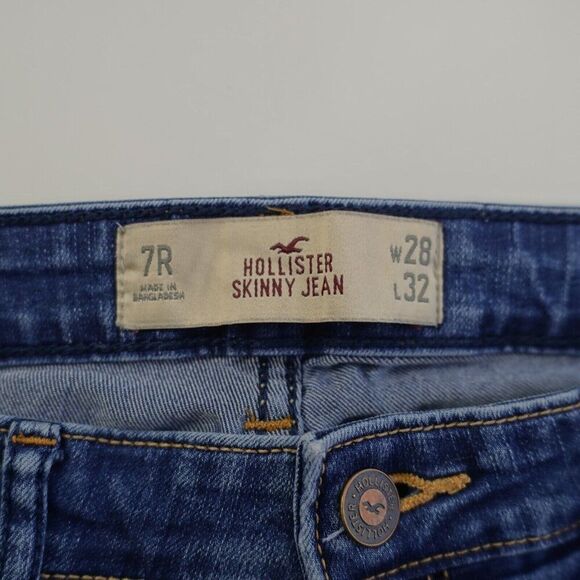 Hollister Blue Denim Whiskering Denim Skinny Jeans 7R 31/32‎ Low Rise Tag 28/32 - Picture 7 of 9